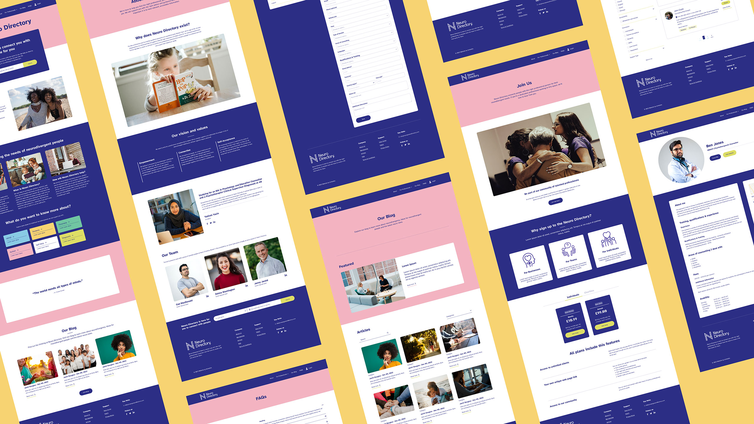 A collage showcasing Neuro Directory's new website as it would look on a portable device or mobile