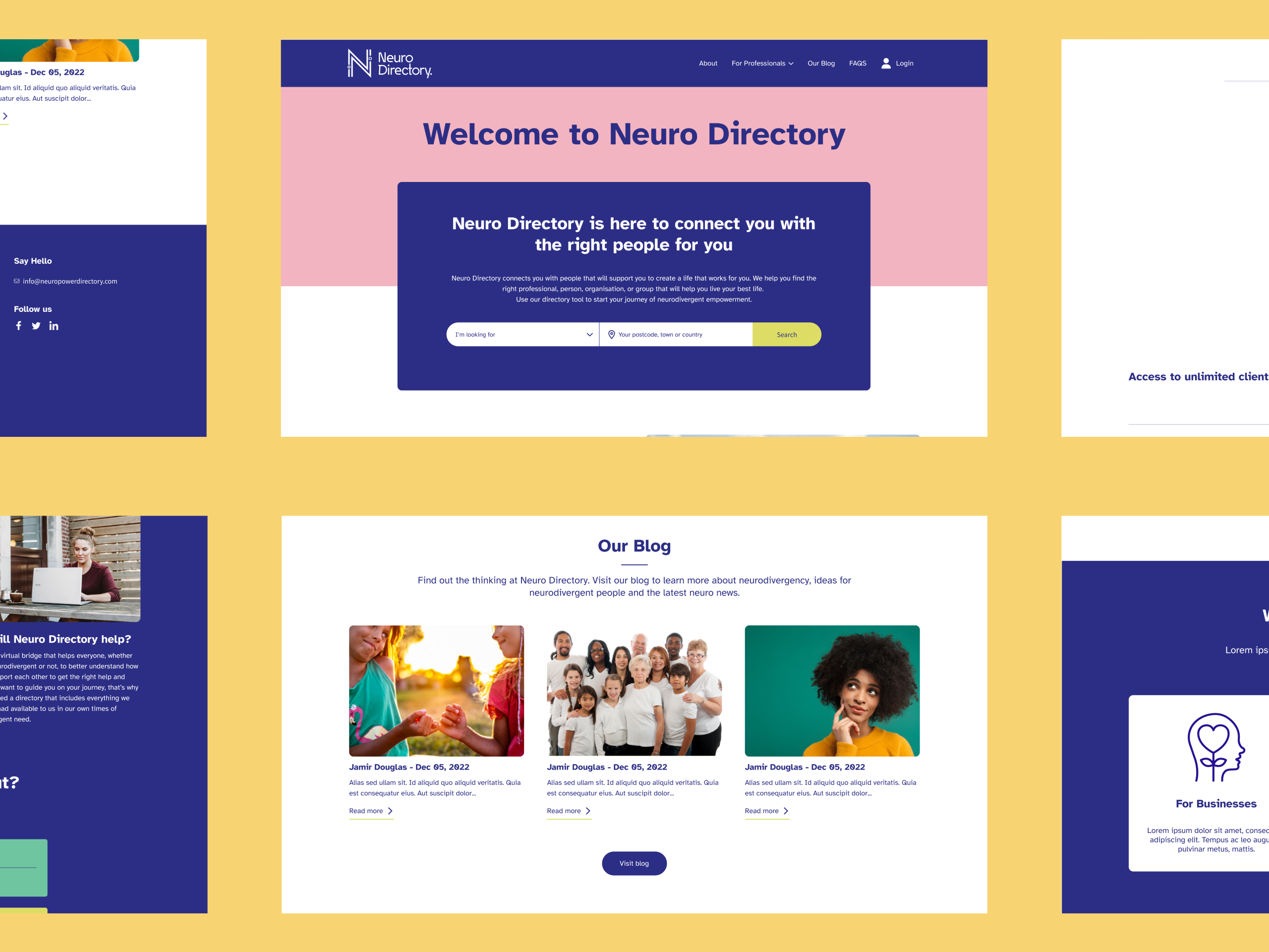 A collage of screenshots showcasing Neuro Directory's new website